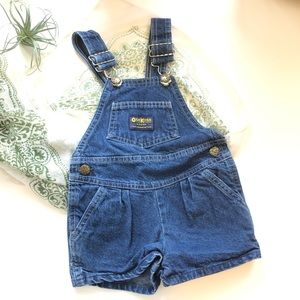Vtg Osh Kosh Bib Overalls Pleats Vestbak Denim Shorts 100% Cotton USA Made 2T